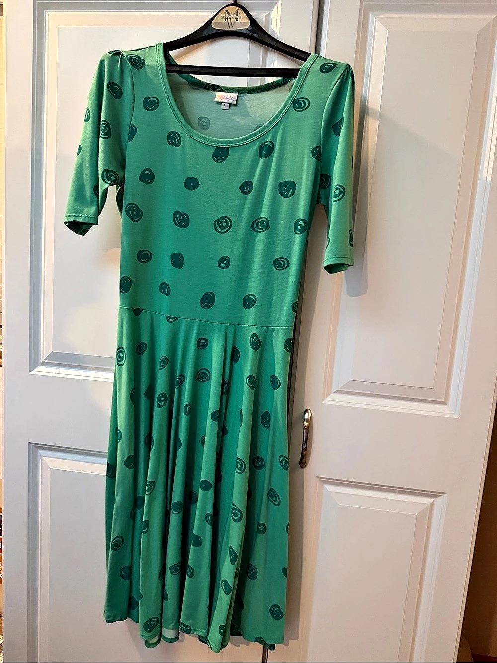 LuLaRoe Nicole Polka Dot Midi Green Dress Size Large
